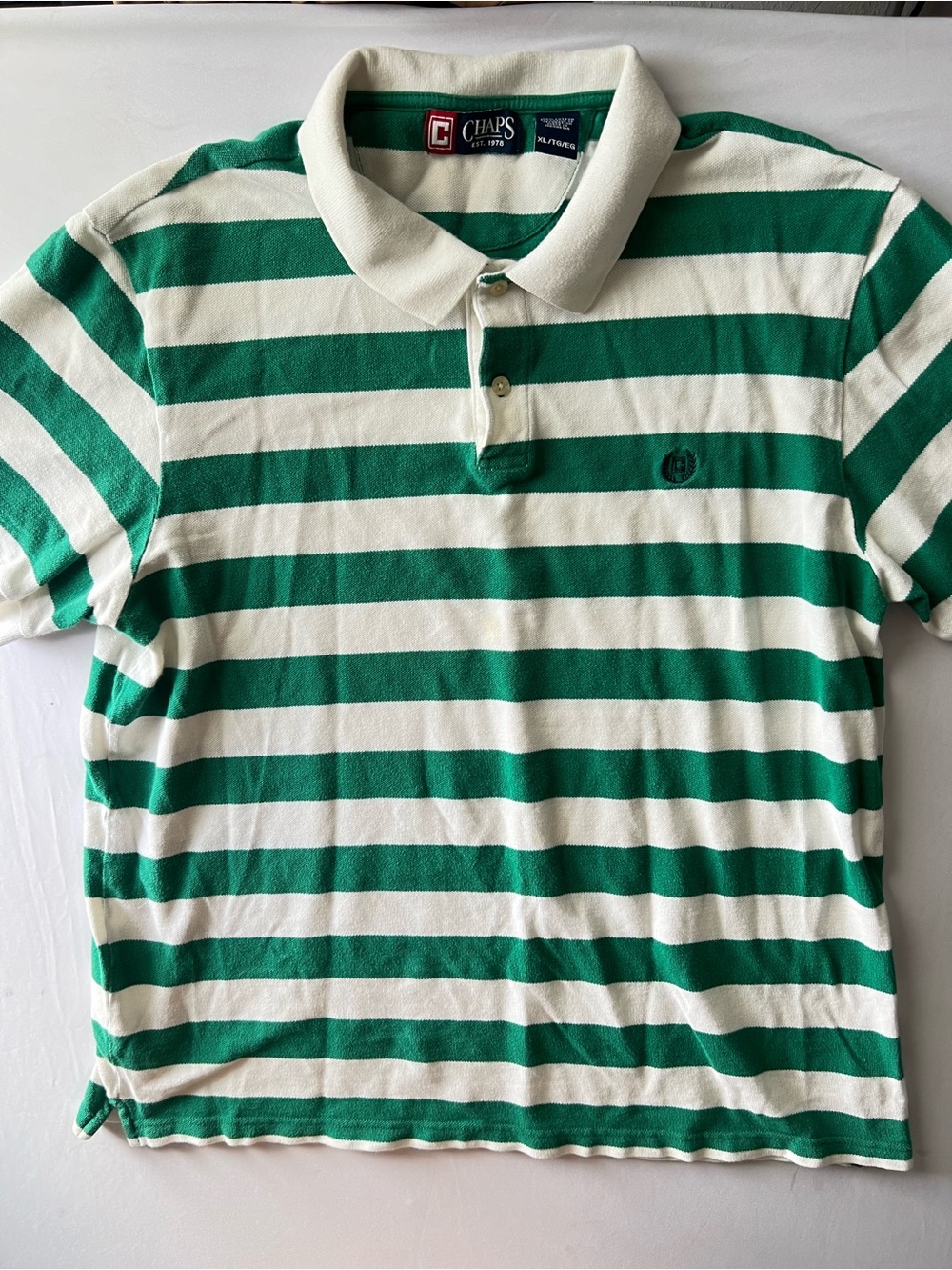 Chaps Green & White Striped Polo